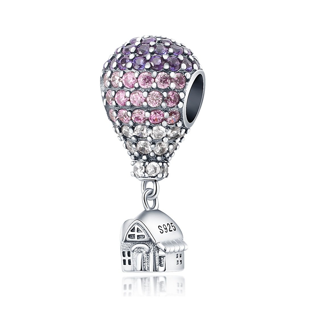 Zawieszka Charms SREBRO 925 Koralik do PANDORA Fioletowy Balon Domek