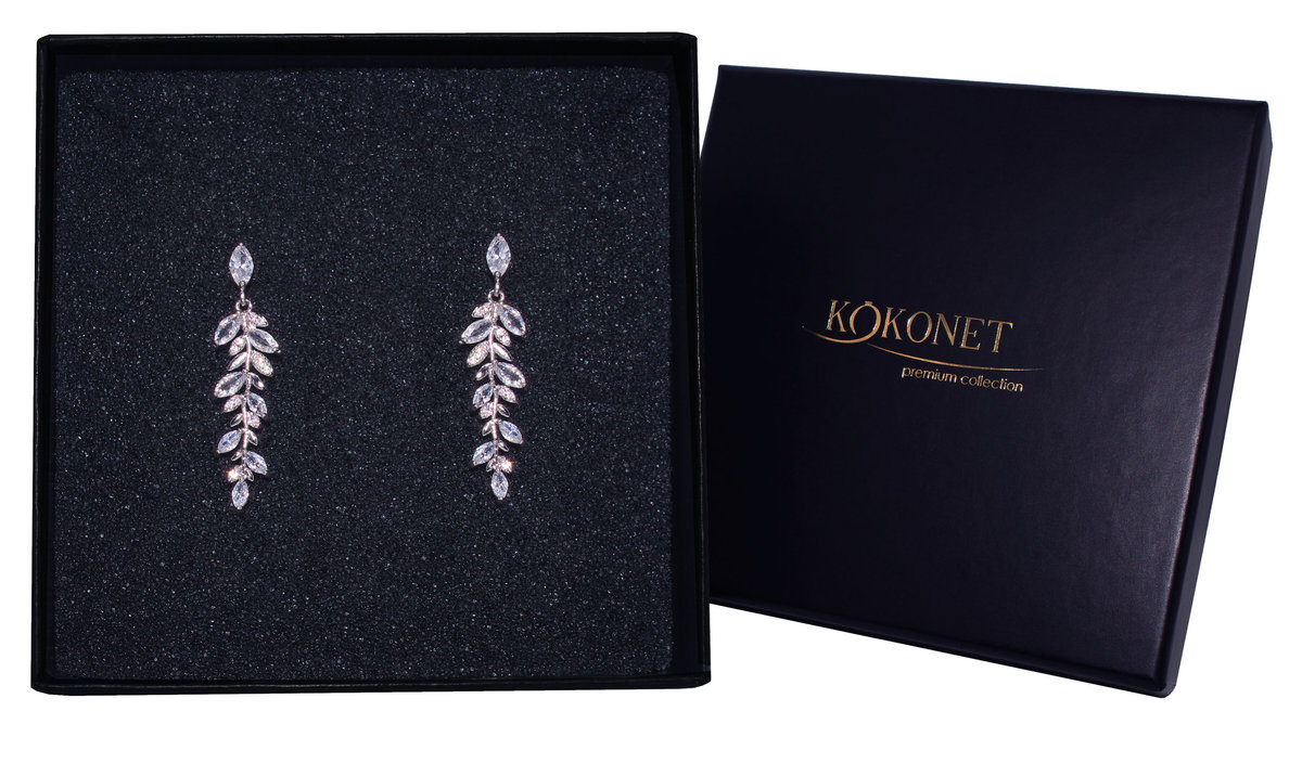 Kolczyki Ślubne Srebrne Drobne Listki Swarovski Gwarancja Boho