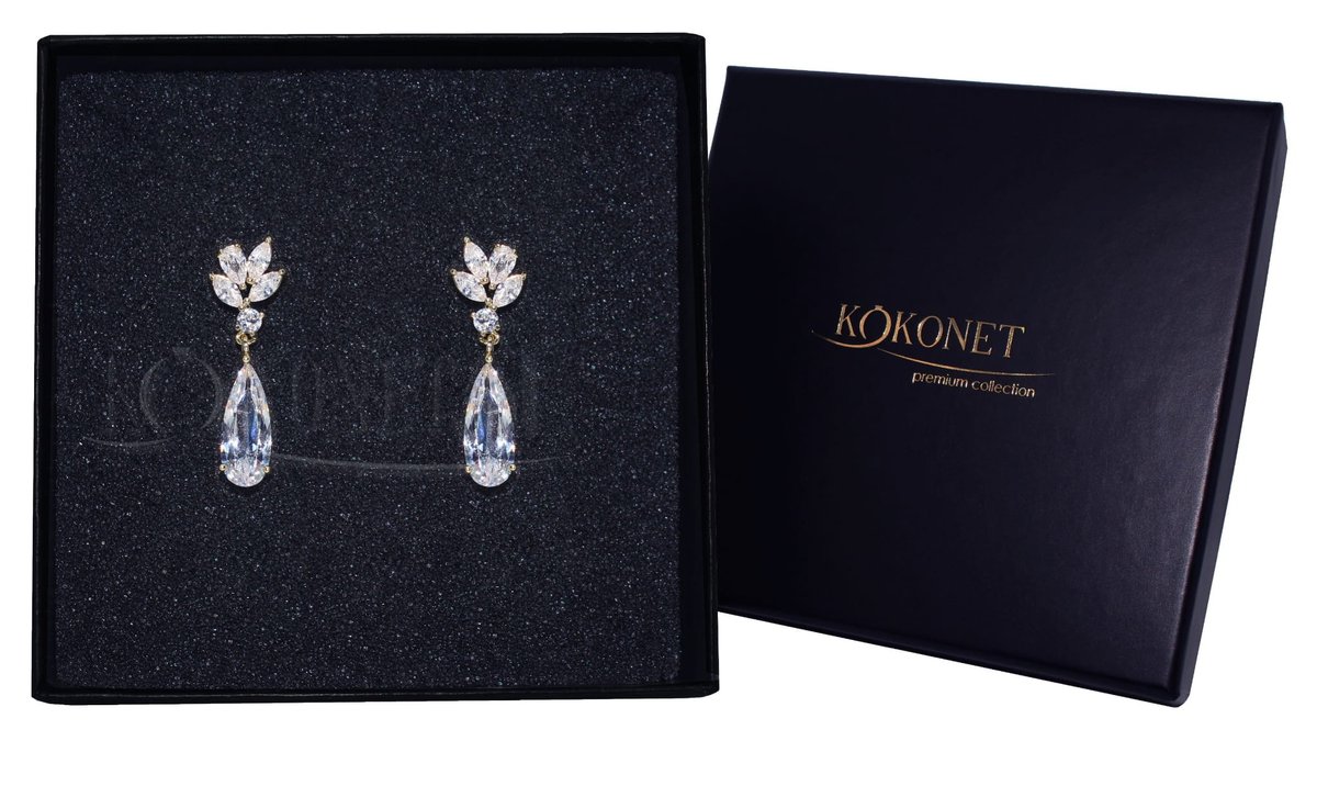 Kolczyki Pozłacane Ślubne Swarovski Piękne Boho
