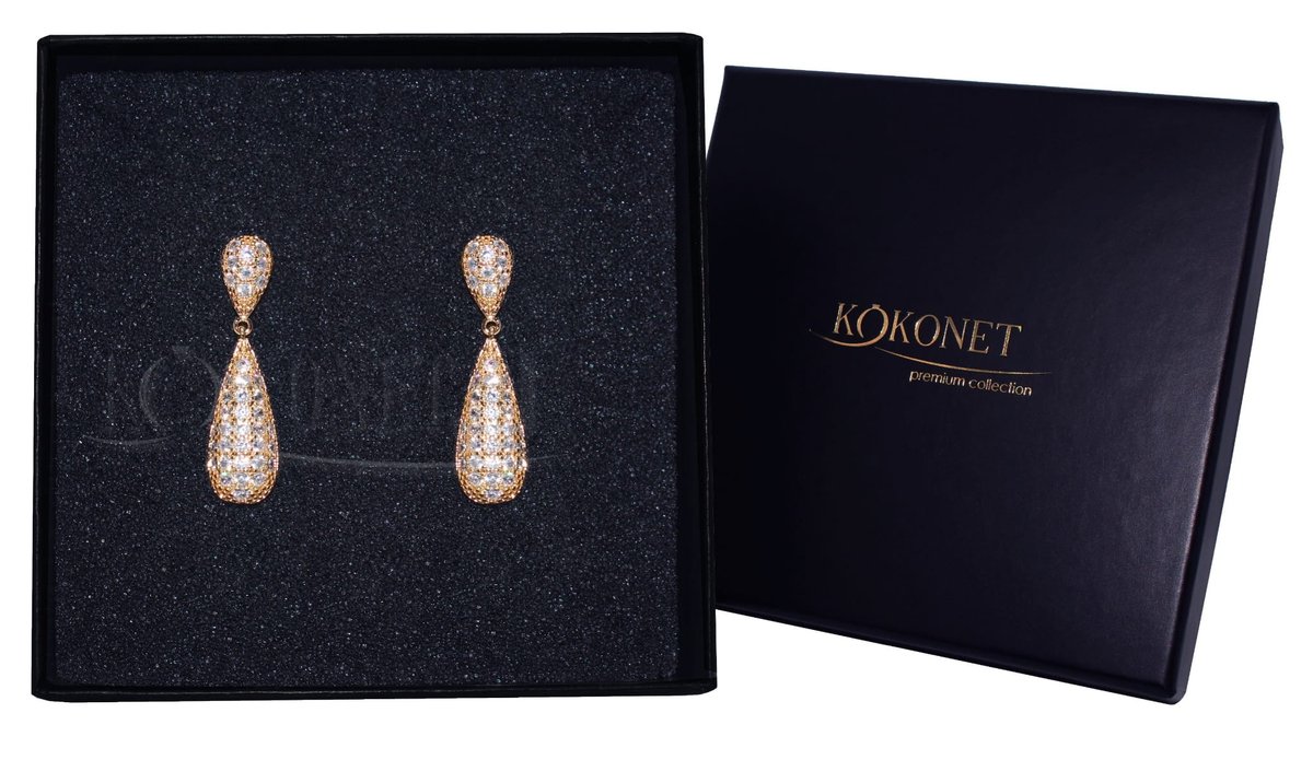 Kolczyki Pozłacane Podłużne Basic Wysadzane Cyrkoniami