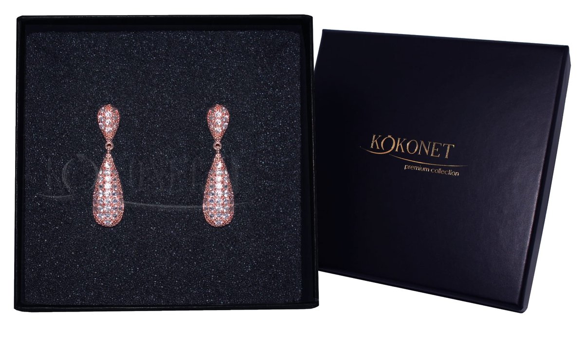 Kolczyki Rose Gold Ślubne Klasyka Migdały Drop