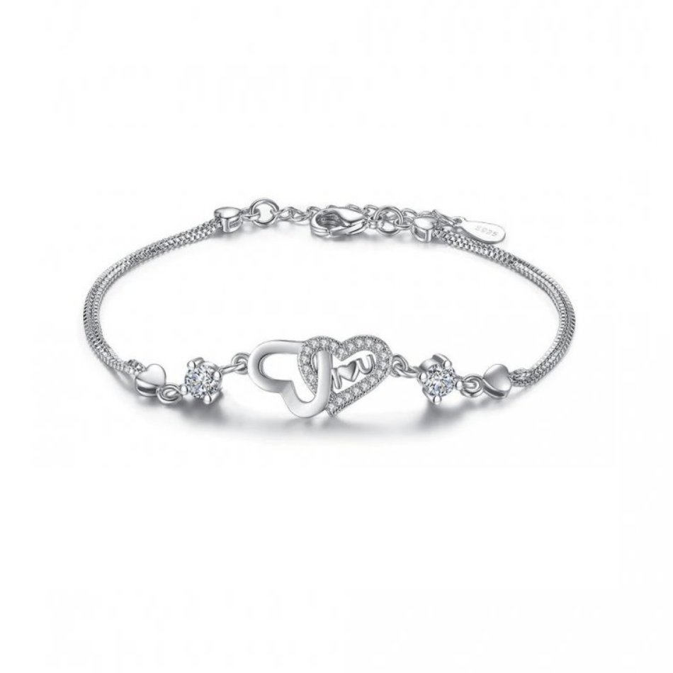 Bransoletka Srebro Próby 925 Złączone Dwa Serca