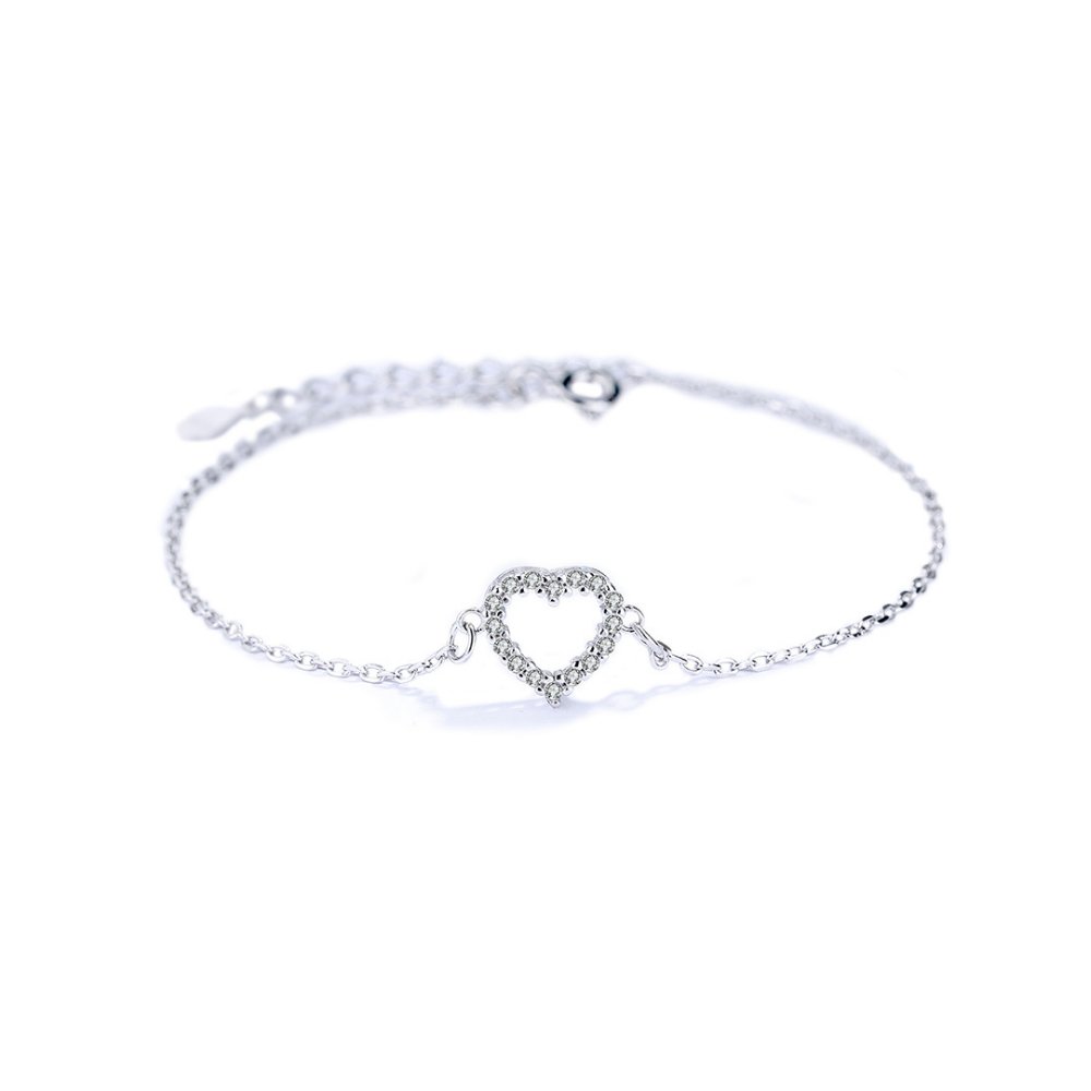 Bransoletka Srebro Próby 925 Serce Cyrkonie