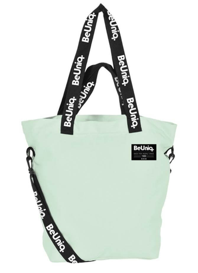 Duża Torba Damska Na Ramię Shopperka Paso Miętowa Z Czarnymi Uchwytami