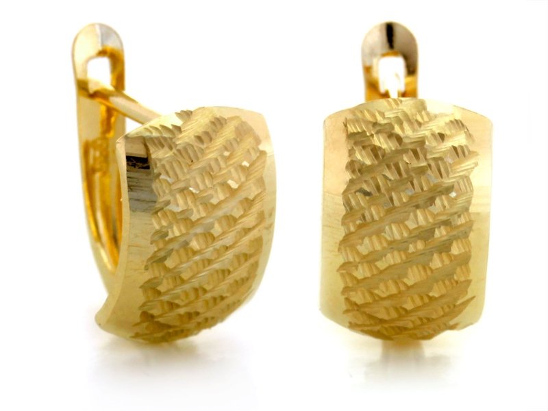 Złote kolczyki 585 BLASZKI z DIAMENTOWANIEM