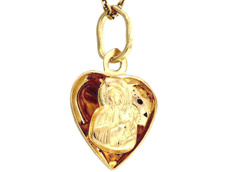 Złoty Medalik 333 Serce Z Matką Boską 8Kt