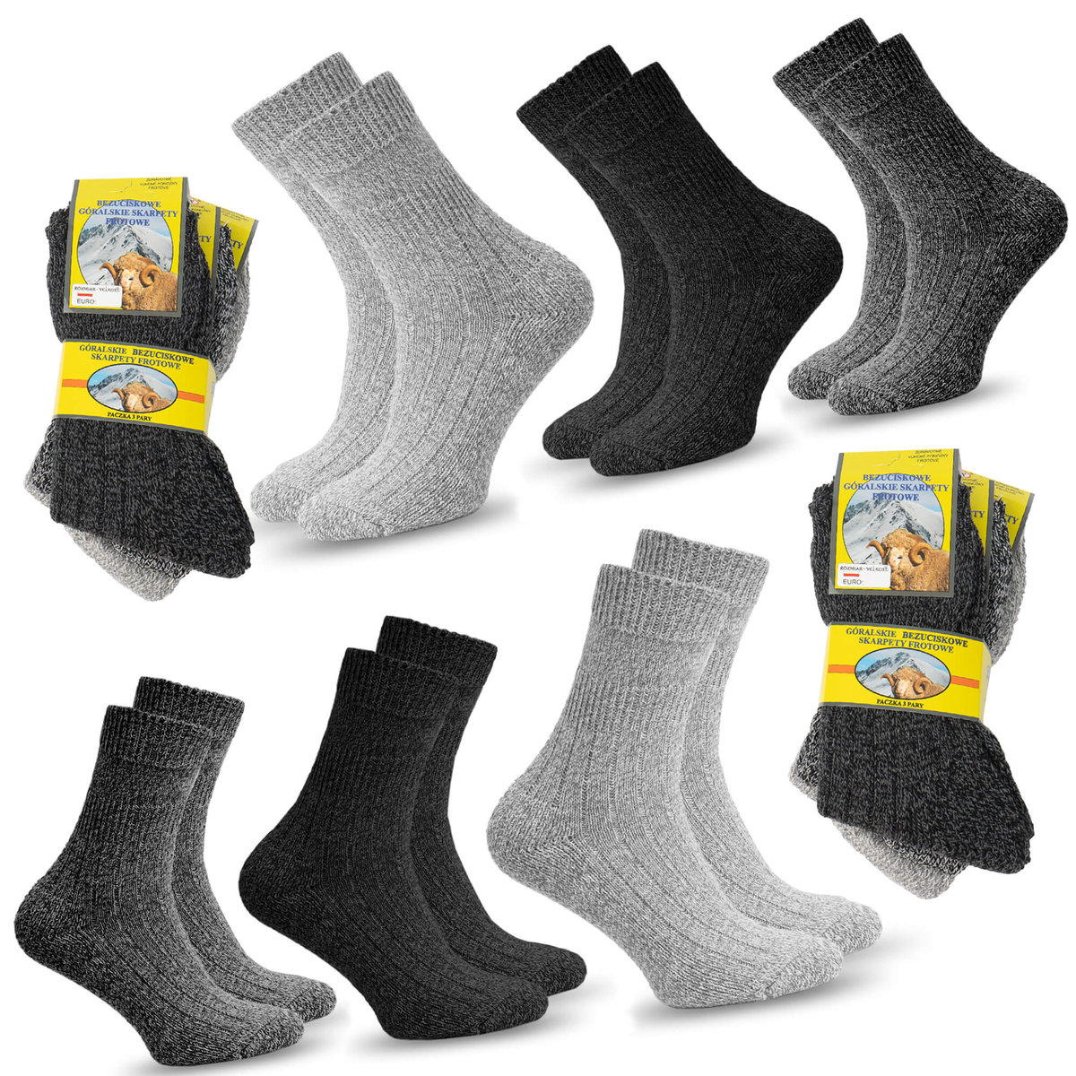 6X Skarpety Góralskie Męskie Wełniane Ciepłe 39-42 - Sm6-Gor-Frot-39-42