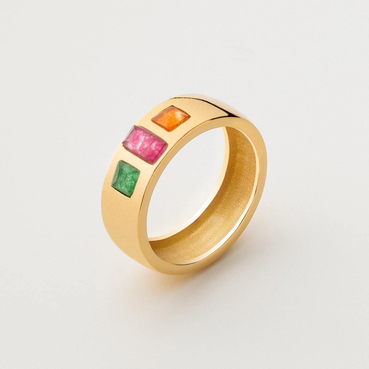 Pierścionek obrączka z kolorowymi kamieniami półszlachetnymi : ROZMIAR PIERŚCIONKA - 17 | UK:R | Φ18,00 MM, Srebro - kolor pokrycia - Pokrycie platyną