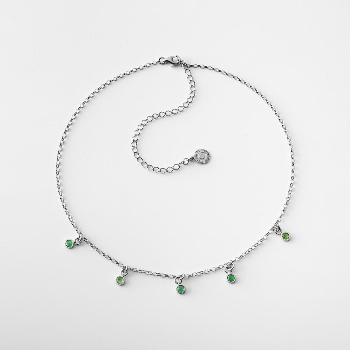 Naszyjnik choker łańcuszek z kamieniami naturalnymi : Kamień naturalny - płaski spód - zielony ciemny jadeit, Srebro - kolor pokrycia - Pokrycie pla..