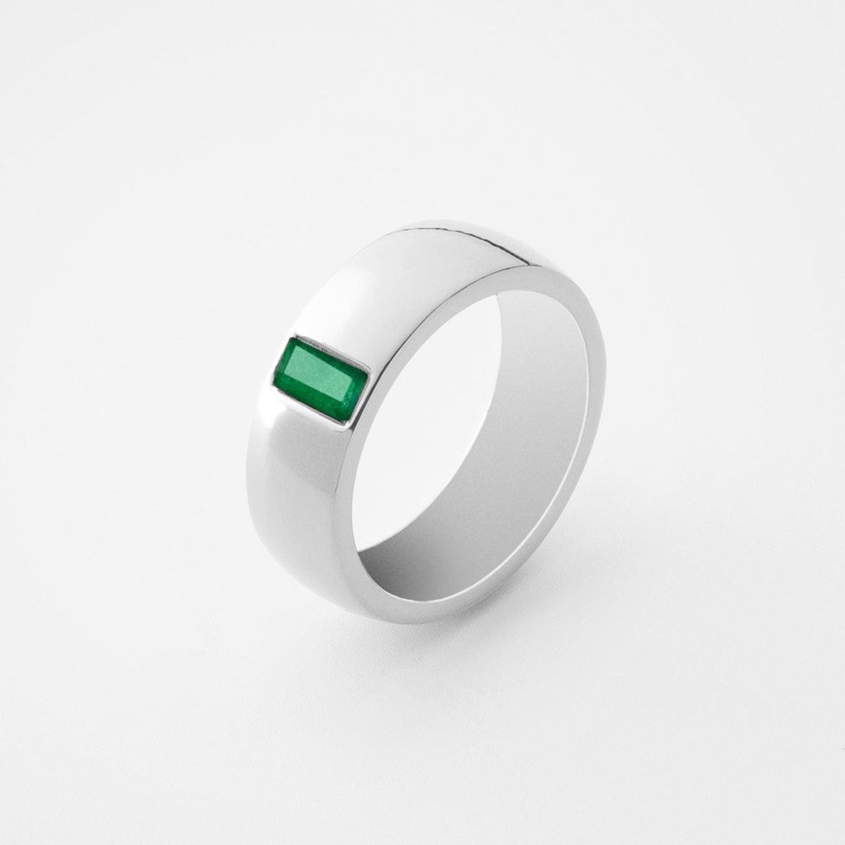 Pierścionek obrączka z kolorowym kamieniem : Kamień naturalny - płaski spód - zielony ciemny jadeit, ROZMIAR PIERŚCIONKA - 15 | UK:P | Φ17,33 MM, Sr..