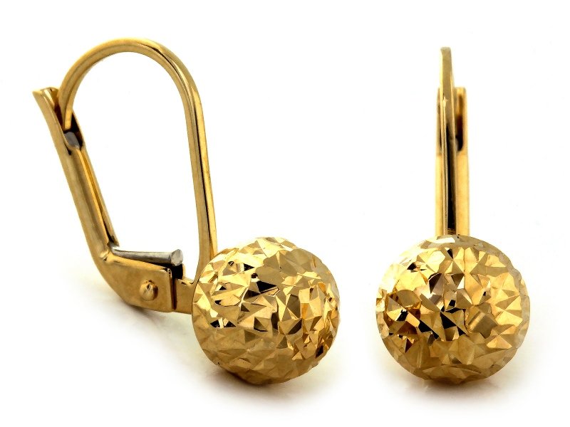 Złote kolczyki 585 diamentowane KULECZKI 14kt kulki