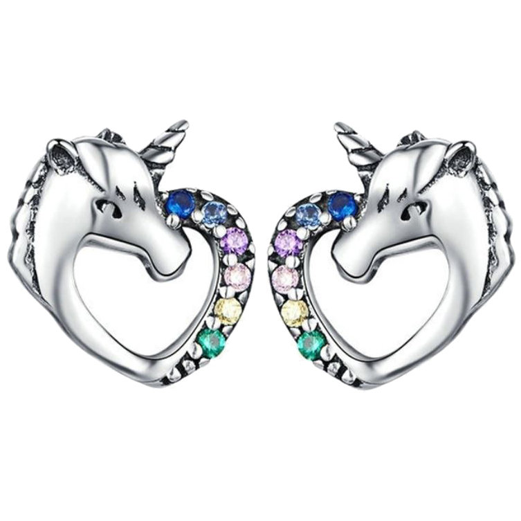 KOLCZYKI srebrne 925 JEDNOROŻEC serce pudełko KS001