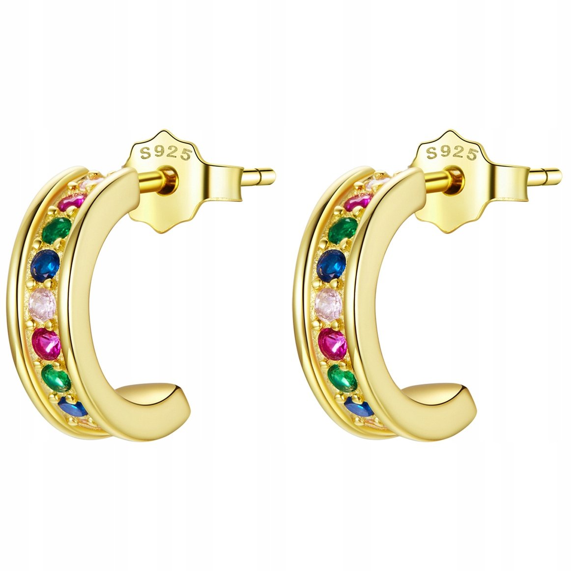 KOLCZYKI srebrne S925 pozłacane KOLOROWE sztyft KS057