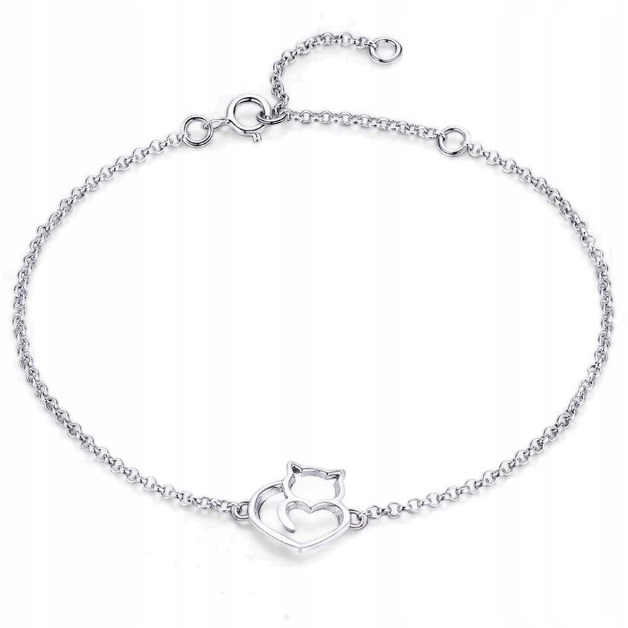 Srebrna Bransoletka Damska Kotek S925 Bs003