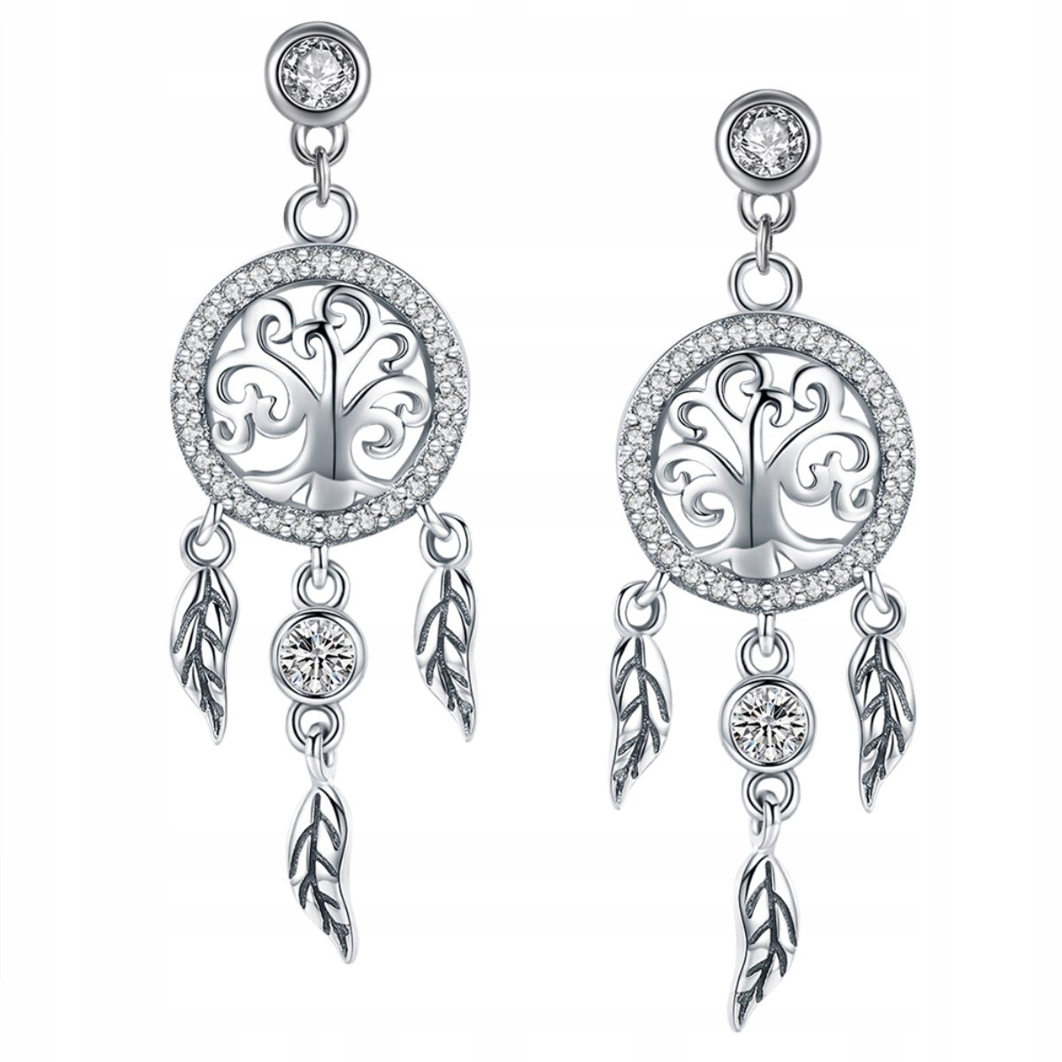 KOLCZYKI srebrne S925 wiszące ŁAPACZ SNÓW ks029