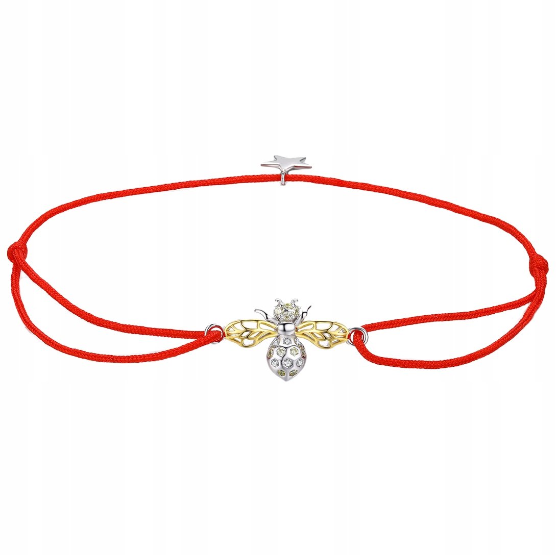 Bransoletka SREBRNA PSZCZÓŁKA czerwony sznurek BS037