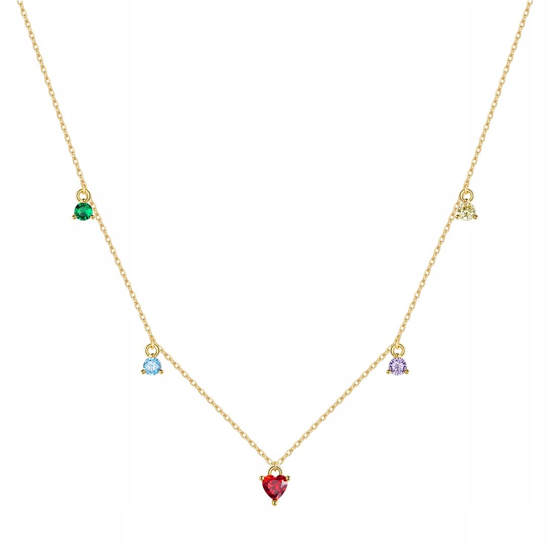 Srebrny łańcuszek S925 pozłacany KOLOROWE CYRKONIE LS027