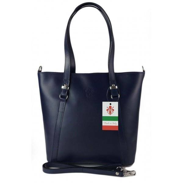 Klasyczna Włoska torebka skórzana na ramię mieści A4 ,Vera Pelle , Granatowa MVN14BS