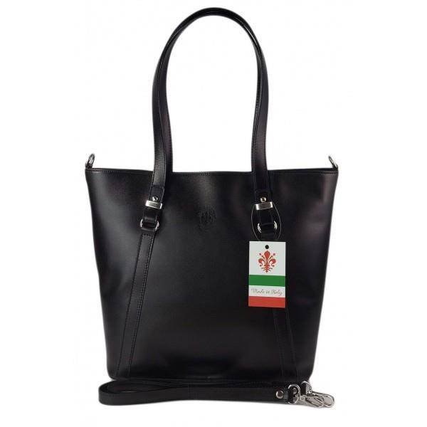 Klasyczna Włoska torebka skórzana na ramię mieści A4 ,Vera Pelle , Czarna MVN14N