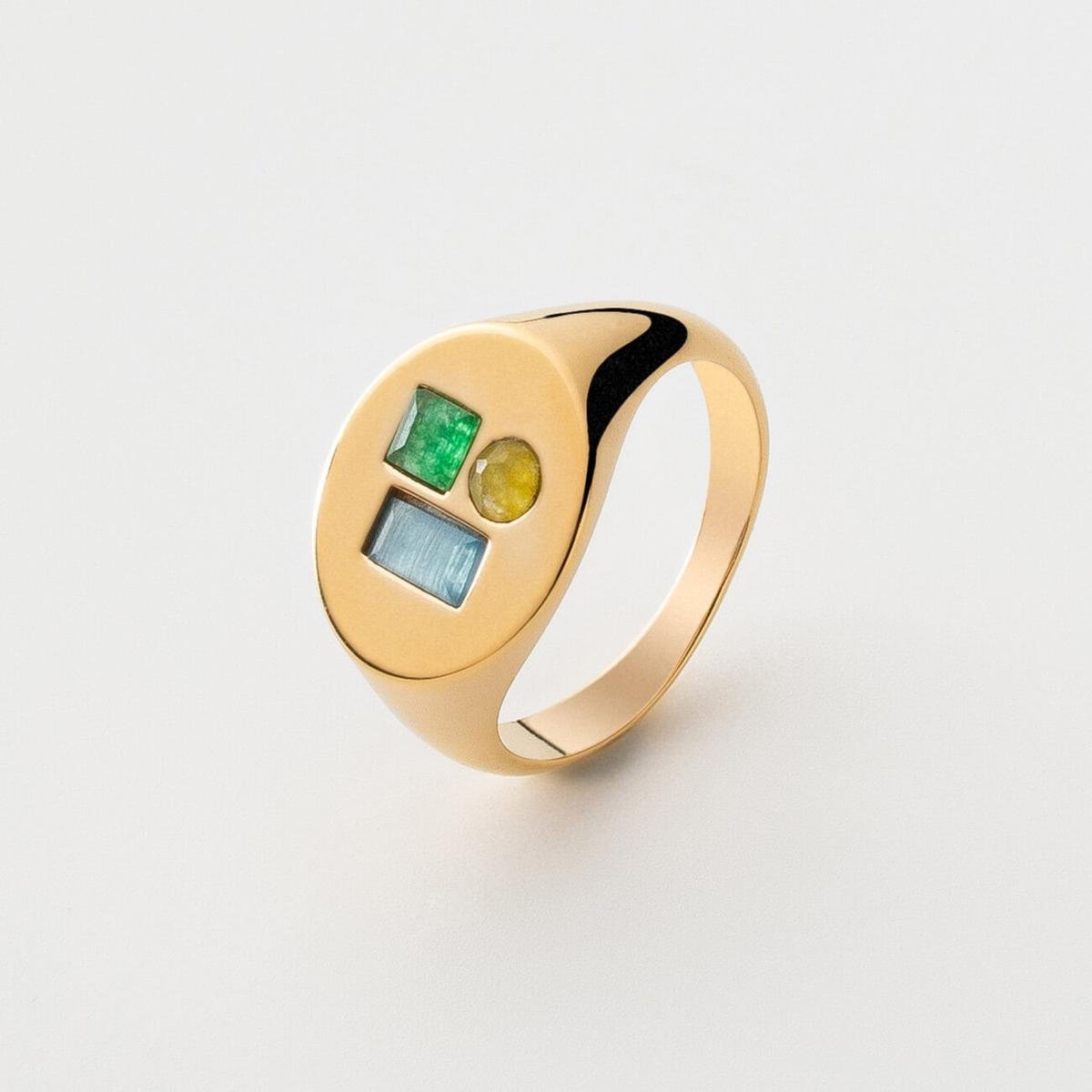 Owalny pierścionek sygnet damski z kolorowymi kamieniami : ROZMIAR PIERŚCIONKA - SREBRO - 11 |UK:L | Φ16,00 MM, Srebro - kolor pokrycia - Pokrycie ż..