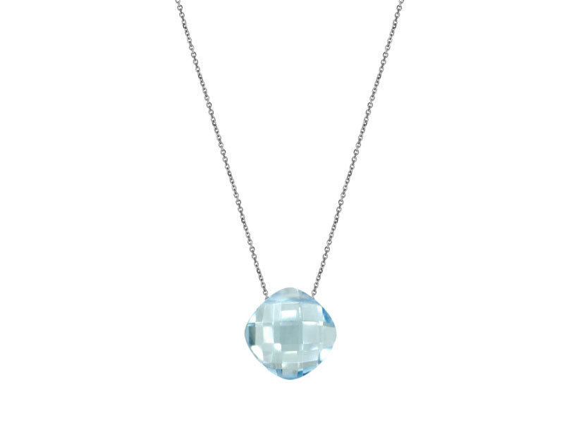 Srebrny Naszyjnik 925 Poduszka Kamień Topaz Sky Blue Okrągły