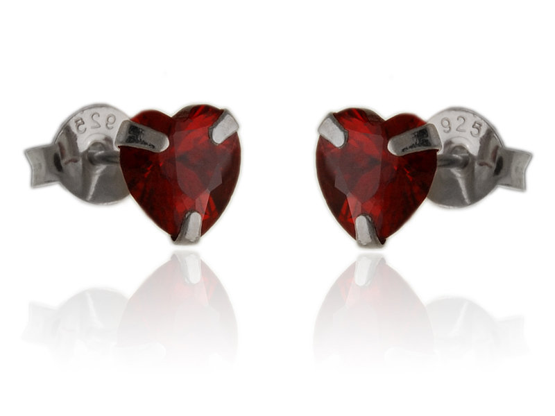 Kolczyki srebrne bordowe serca k3120