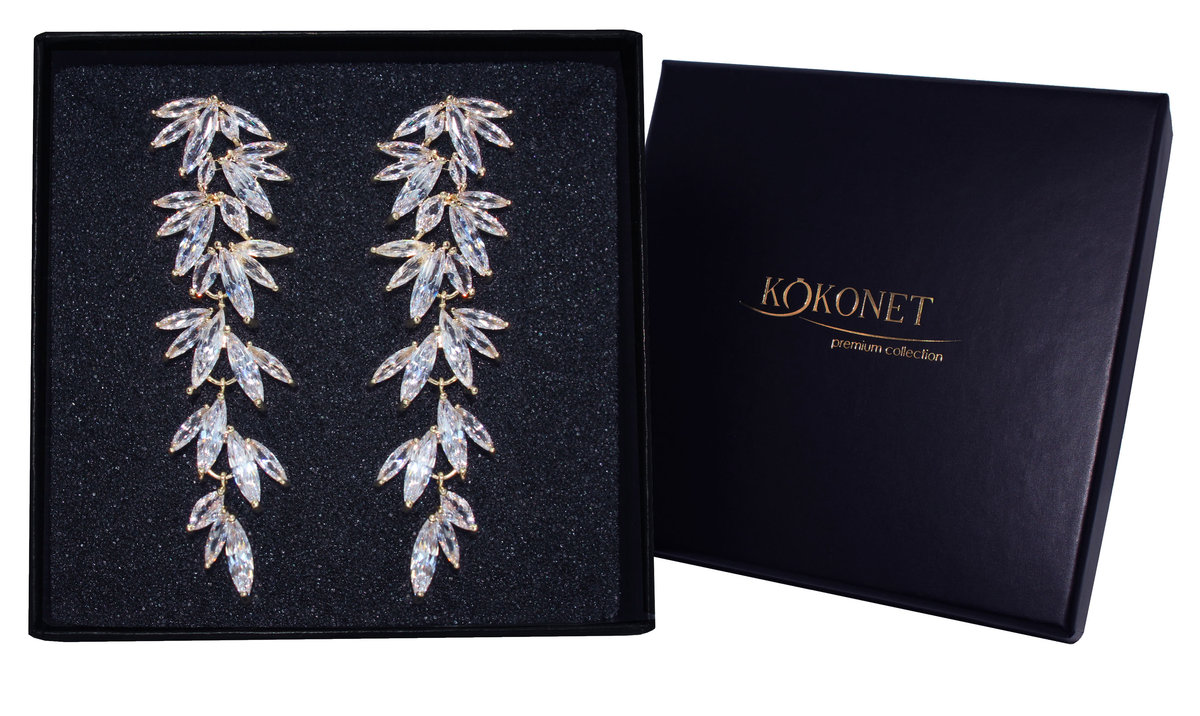 Długie Złote Kolczyki Ślubne Pozłacane Wyjątkowe Złote