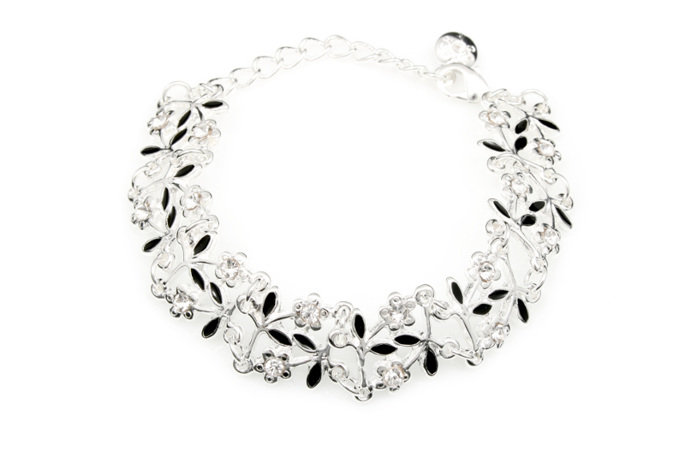 Bransoletki Srebrne Kwiatki I Czarne Listki