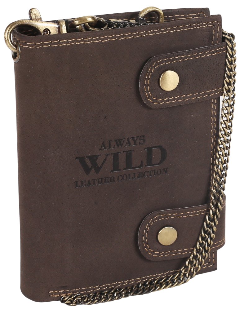 Atrakcyjny, Skórzany Portfel Męski Z Mosiężnym Łańcuchem — Always Wild