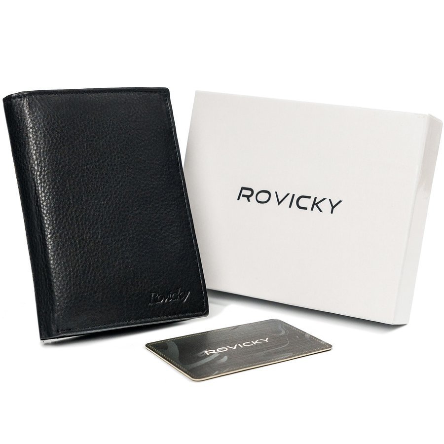 Zgrabny Portfel Męski Ze Skóry Naturalnej, Czarny, Ochrona Rfid — Rovicky