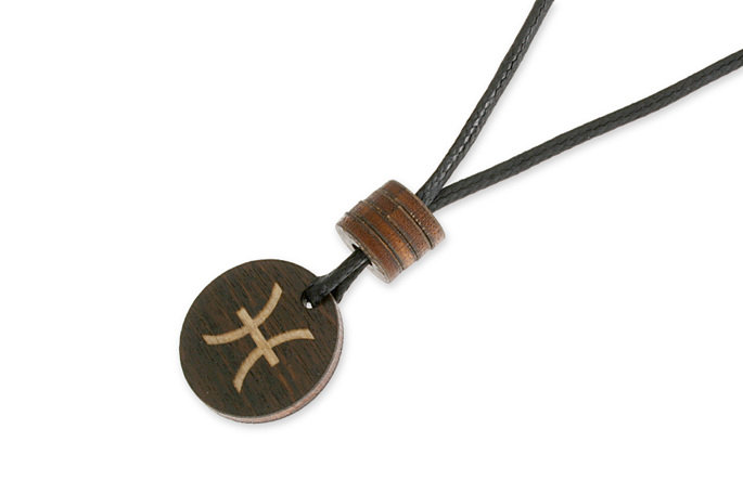 Wisior Drewniany Zodiakalne Ryby Sznurek