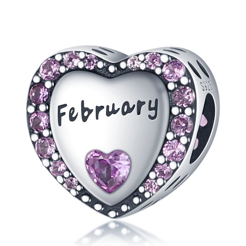Zawieszka Srebro 925 Charms Koralik Do Pandora Miesiąc Luty February