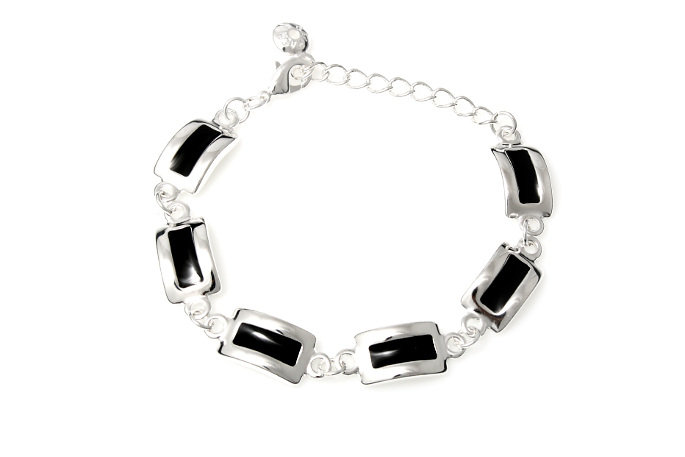 SREBRNO CZARNA BRANSOLETA DAMSKA klasyka