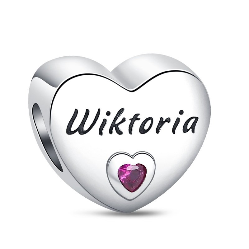 Zawieszka SREBRO 925 Charms koralik do PANDORA Imię Wiktoria Serce