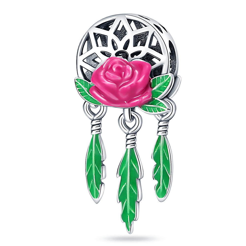 Zawieszka Srebro 925 Charms Koralik Do Pandora Łapacz Snów Róża