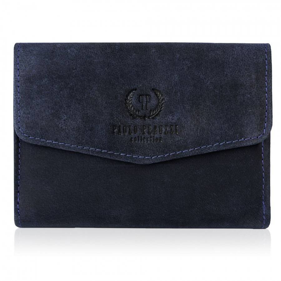 Skórzany damski portfel vintage granatowy