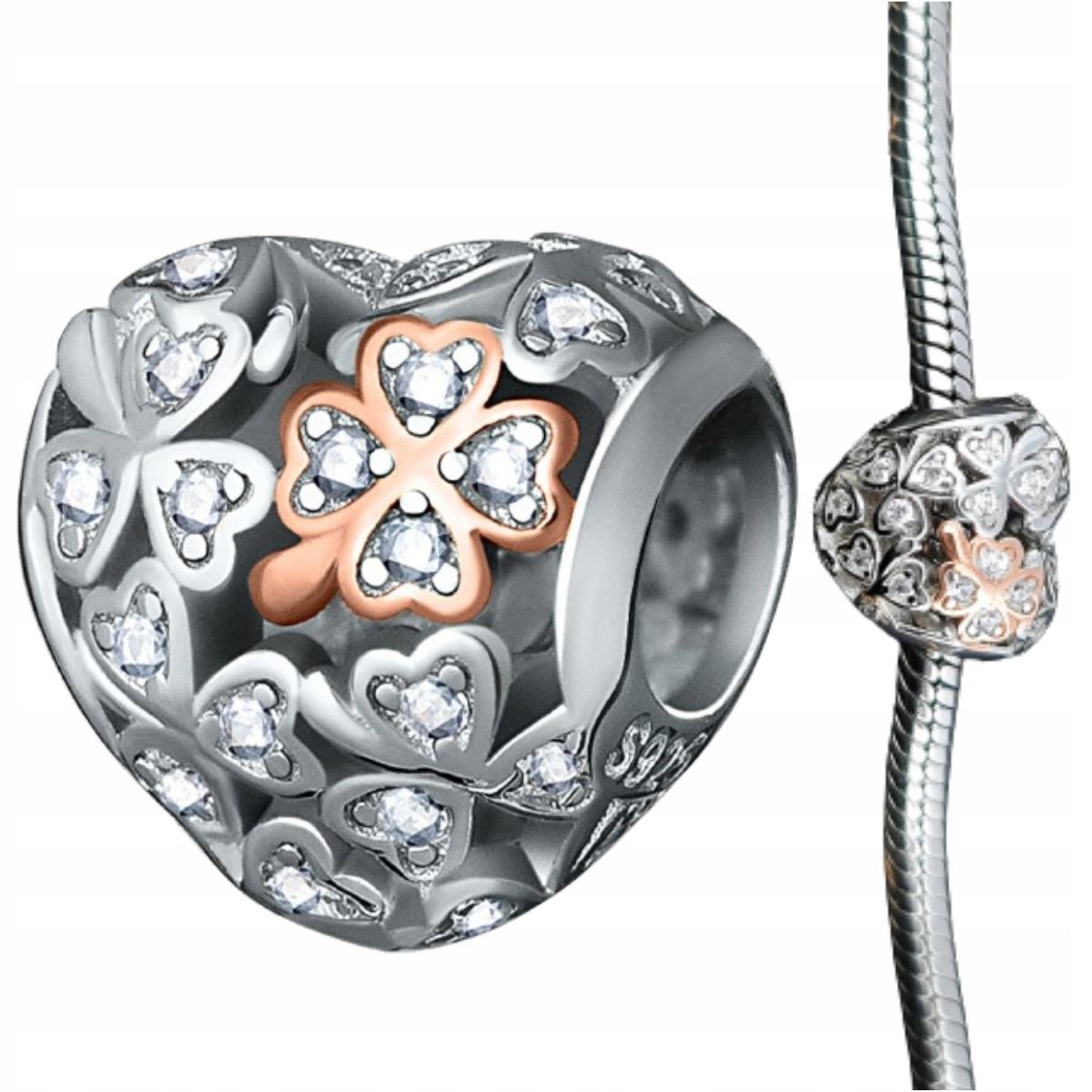 Charms zawieszka srebrna koniczyna serce -1 sztuka