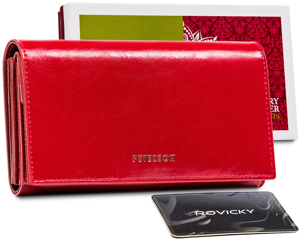 Czerwony Skórzany Portfel Damski Z Klapką — Peterson