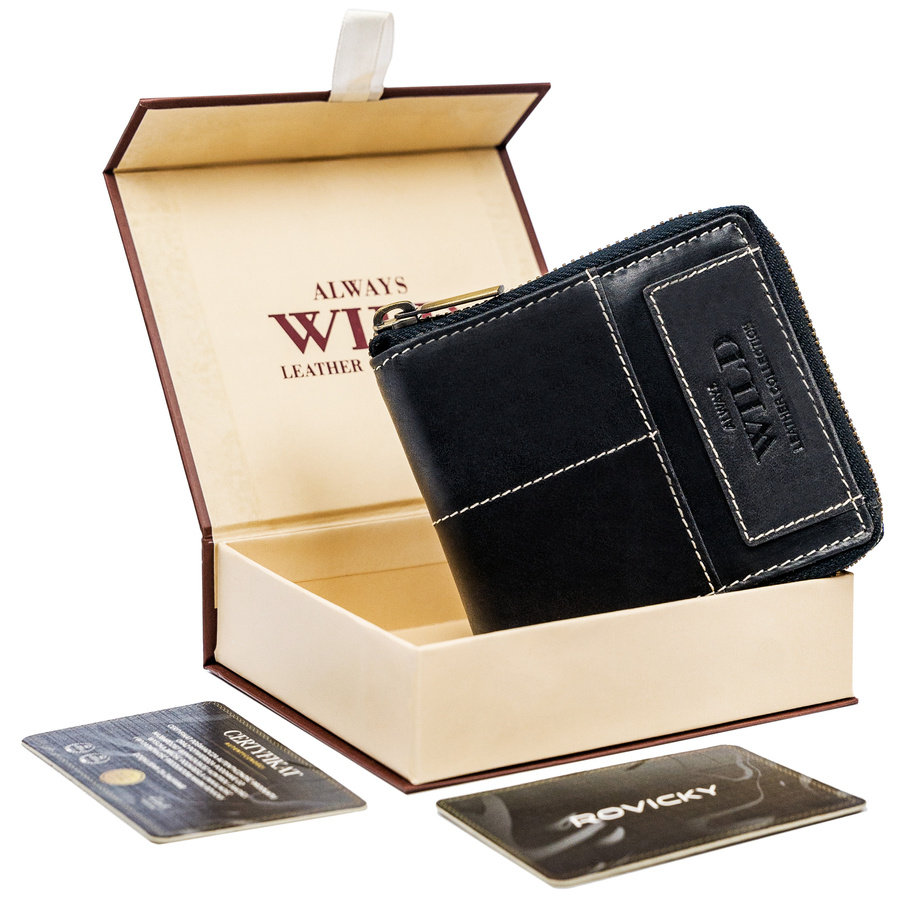 Skórzany, Kwadratowy Portfel Męski Na Zamek W Stylu Retro, Rfid — Always Wild