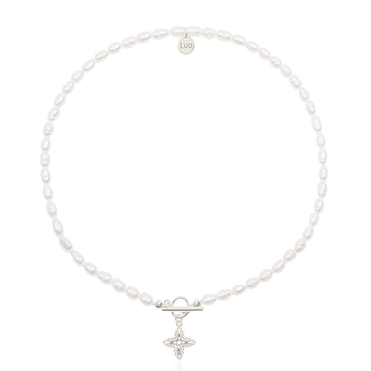 Naszyjnik Z Naturalnych Pereł Z Ażurowym Kwiatkiem