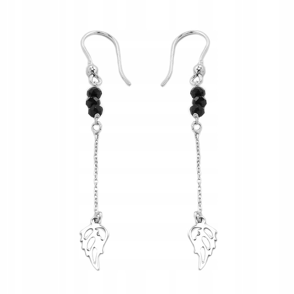 Srebrne Kolczyki Skrzydło Czarne Cyrkonie P.925