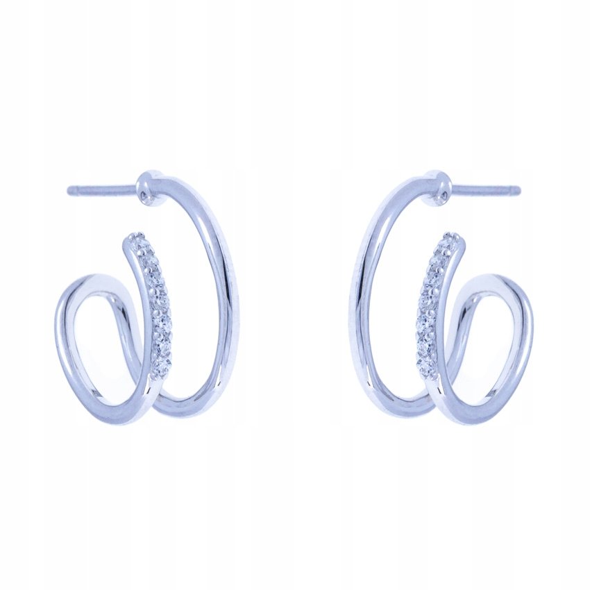 Srebrne Kolczyki Sztyfty Podwójne Półkola Pr. 925