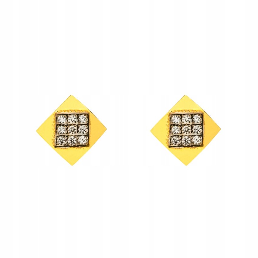 Złote Kolczyki Sztyfty Kwadraty z Cyrkoniami 333