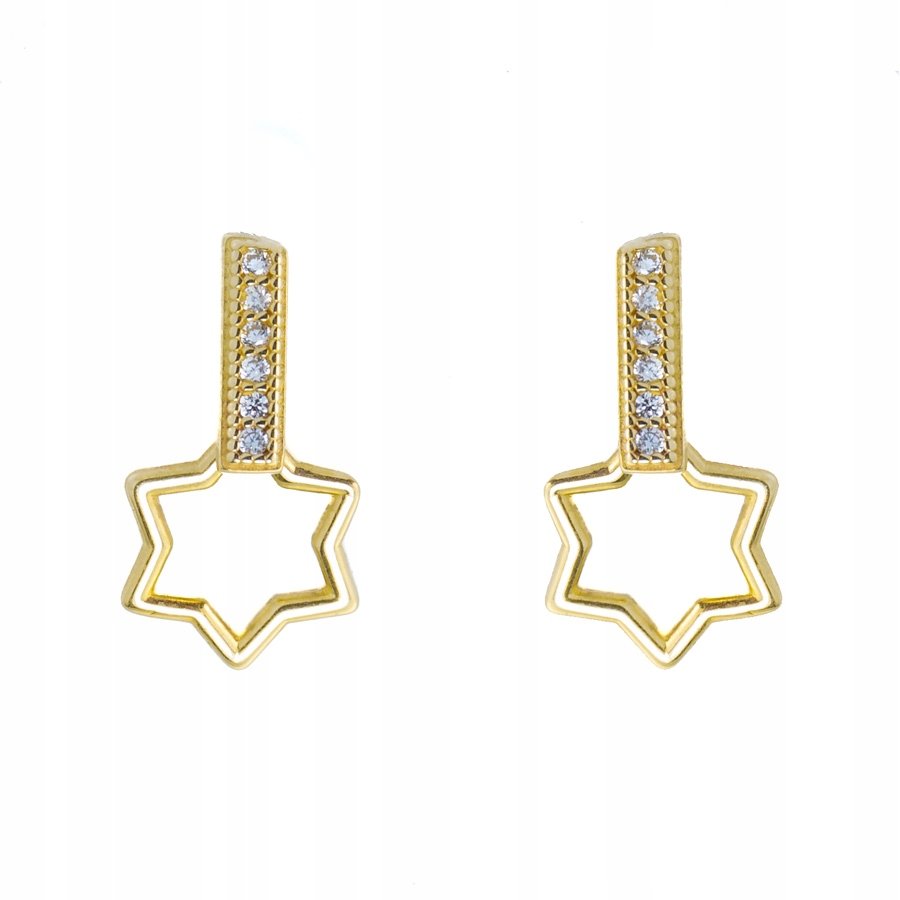 Złote Kolczyki SztyftyWiszący Kontur Gwiazdki 585