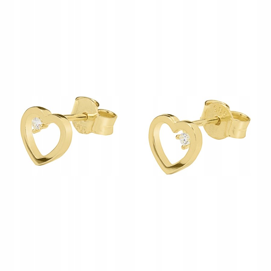 Złote Kolczyki Sztyfty Serce z Cyrkonią Pr. 585