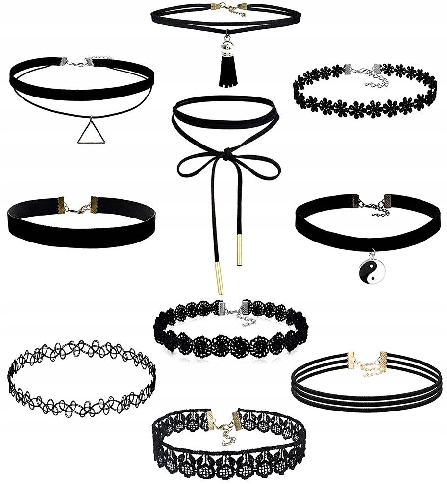 Zestaw 10 szt CHOKER naszyjnik rzemyk celebrytka