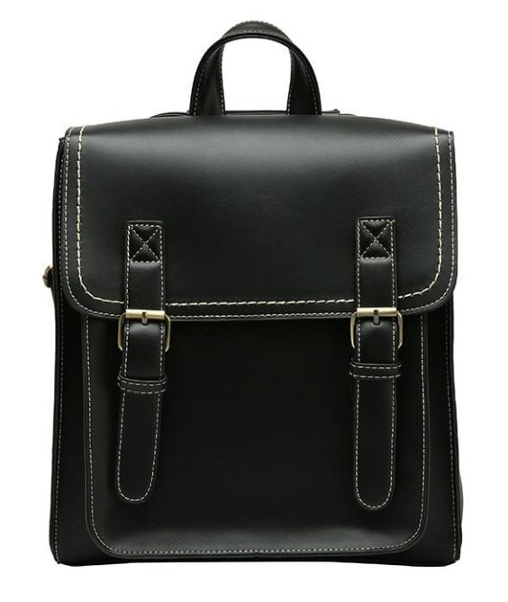 Plecak Damski Skórzany Tornister Torba Vintage 2W1 Czarny