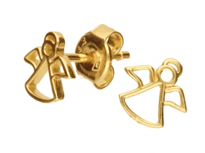 Złote Kolczyki 585 Ażurowe Aniołki Aureola 0,8G