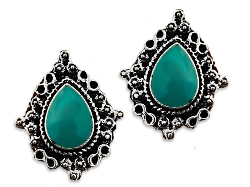 Kolczyki Migdały Z Zielonymi Kamieniami Na Sztyft