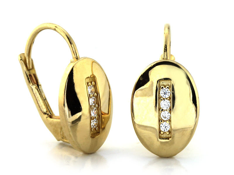 Złote Kolczyki 585 Owalne Eleganckie Z Cyrkoniami